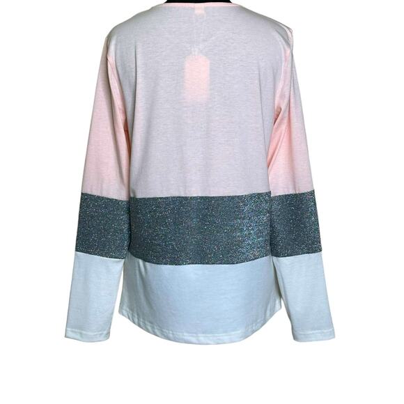 Rose Gal pink silver white color block long sleeves pullover size Small - Picture 9 of 11